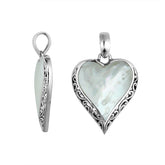925 Sterling Silver Artistic Heart Pendant Featuring Mother Of Pearl